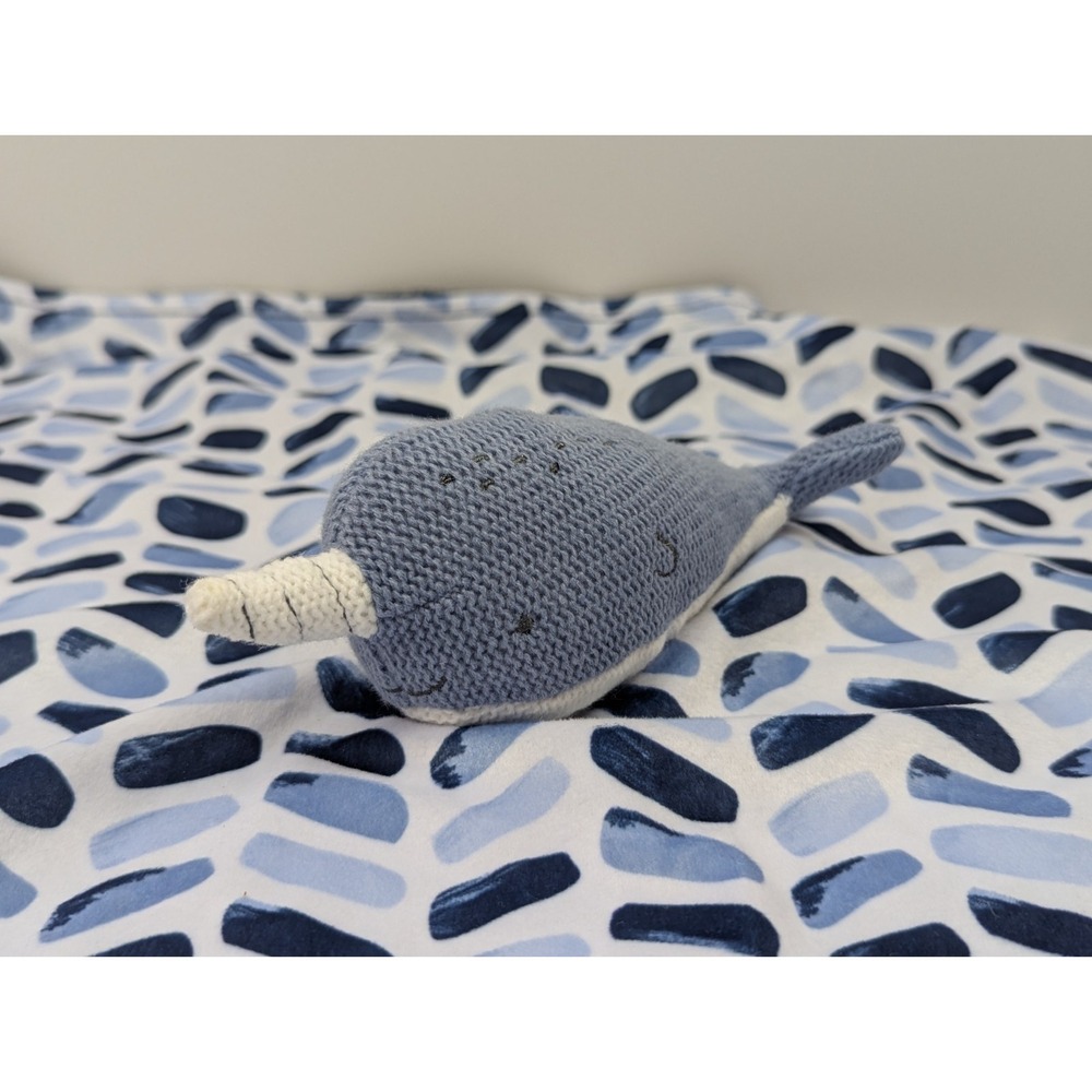 Just Born Narwhal blue large Baby large 24" Security Blanket lovey chevron - Picture 8 of 8
